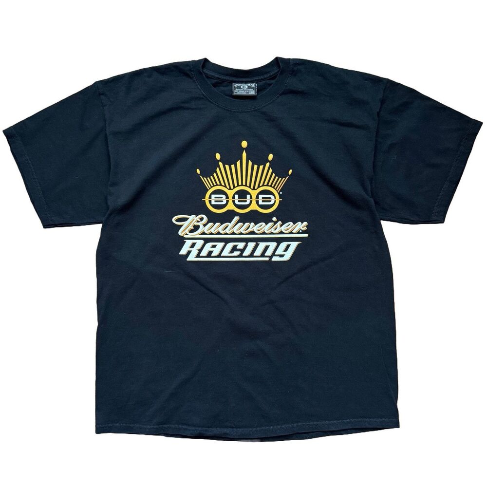 Vintage Y2K Budweiser Racing Steve & Barry's T-Shirt Mens Size XL Black Tee